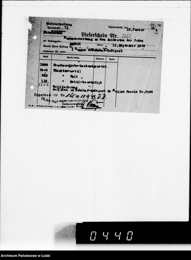 Obraz 18 z jednostki "Auftrag 5934. Warenverwertung an den Judenältesten für Munitionslager Lublin. Geschosskörbe"