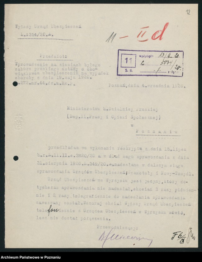 Obraz 14 z jednostki "[Korespondencja z Wyższym Urzędem Ubezpieczeń w Poznaniu, sprawozdania z działalności urzędów ubezpieczeń]"