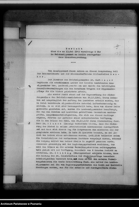 Obraz 15 z jednostki "Tagesordnung zur Arbeitsbesprechung der Sippenamtsleiter aus den Ortsgebieten in Posen [Poznań] [oraz korespondencja]"