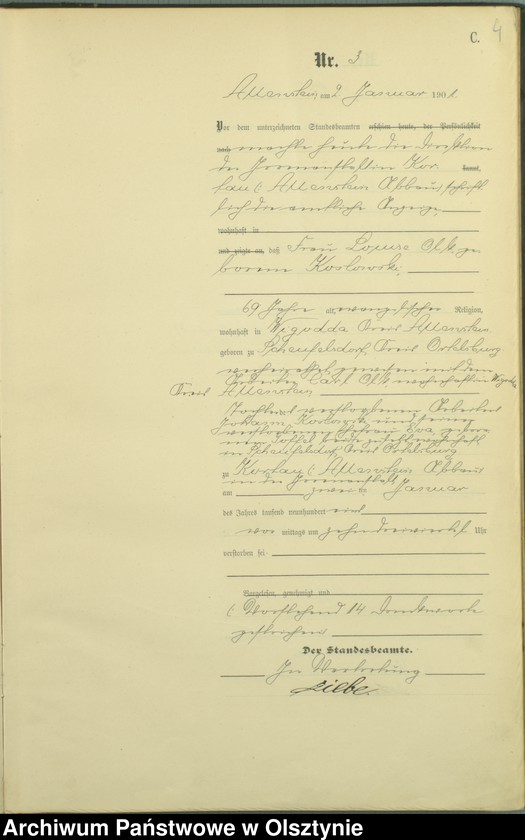 image.from.unit.number "Sterbe-Haupt-Register Tom I,Nr 1 - 399"