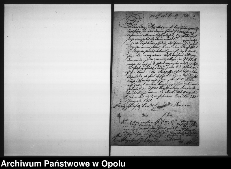 Obraz 5 z jednostki "Acta adhibenda zu denen Rathhäuslichen Actis von Stadt Schulden wegen dem von der Königl: p Cammer zu Breslau aus der Haupt-Armen-Hauss-Casse erhaltenen Darlehn von 5000 rthl. gegen 5 pro Cent Interesse wovon ein gleichmässiges Capital, so bisher zu 6 pro cent verinteressiret werden müssen abgestossen werden soll: Vid: Acta von Bezahlung der Stadt-Schulden: item: Acta wegen Befriedigung der Charlotte Jeltschin"