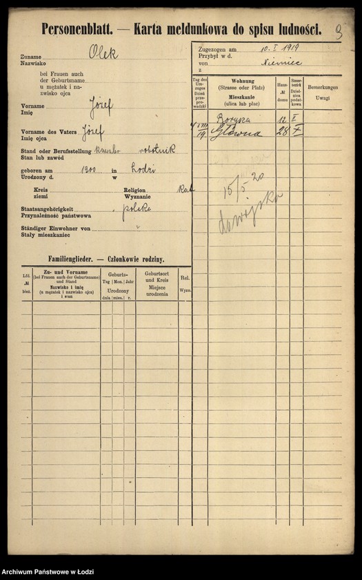 Obraz 11 z jednostki "[Spis ludności Łodzi] Olek-Olszenko"
