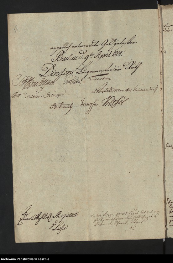 Obraz 20 z jednostki "[Akta in Sachen des zu Storchnest auf Requisition des Magistrats zu Breslau vom 24 März 1801 verhafteten, darfur gebrachten und nach Breslau transportierten allhiesigen Schutzjuden Nathan Knoff]"