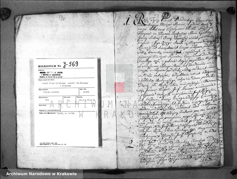 Obraz 3 z jednostki "Księga Aktów Urodzenia i Uznania dla Parafii Sgo Floryana przy Krakowie na Rok 1824"