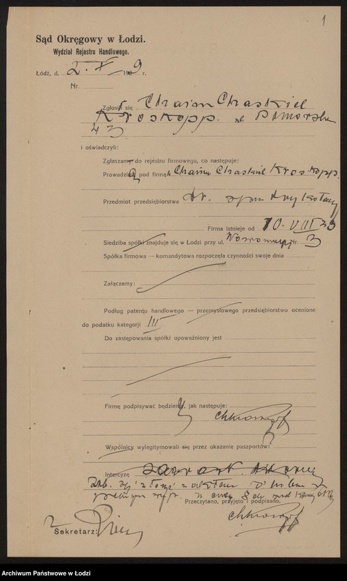 Obraz 3 z jednostki "Chaim Chaskiel Kroskopf – drobna sprzedaż trykotaży"