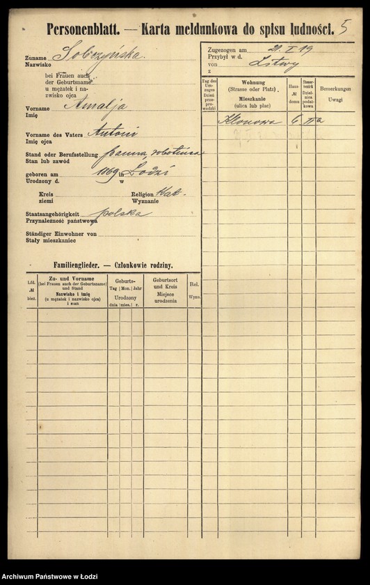 Obraz 7 z jednostki "[Spis ludności Łodzi] Sobczewska-Sobkowski"
