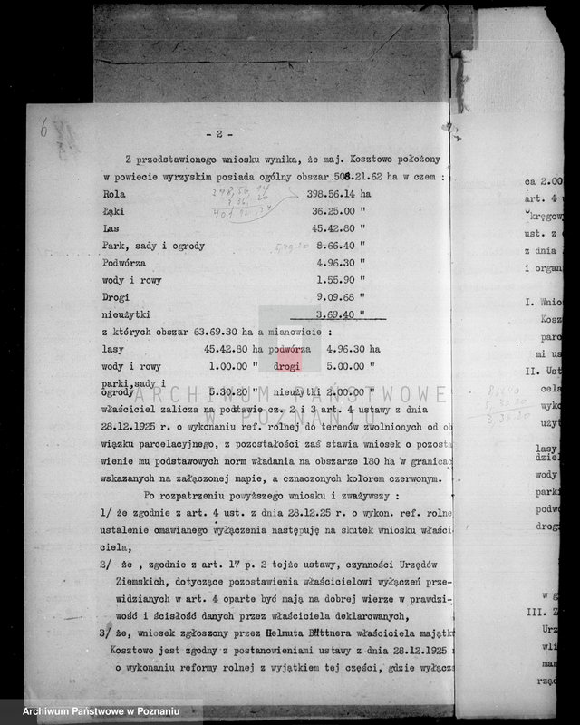 Obraz 11 z jednostki "Majątek Kosztowo powiatu wyrzyskiego wyłączenie z art. 5 ustawy o wykonaniu reformy rolnej"