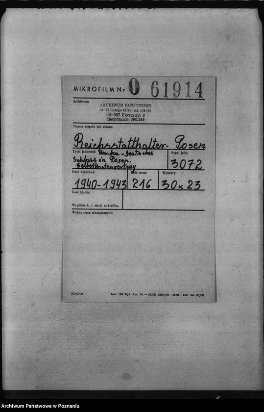 Obraz 2 z jednostki "Umbau - Deutsches Schloss in Posen. Selbstkostenvertrag"