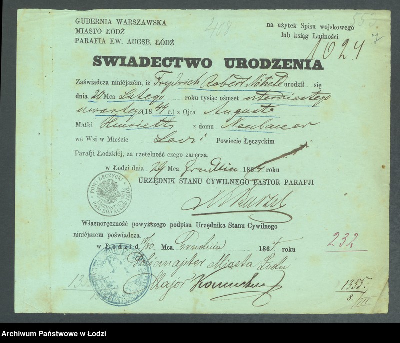 Obraz 9 z jednostki "Dowody metrykalne stałych mieszkańców m. Łodzi nr domu 1355-1356"