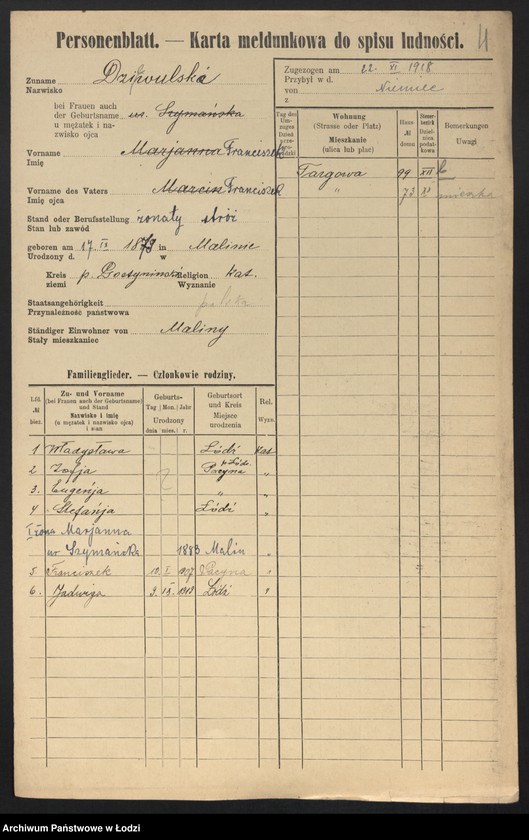 Obraz 6 z jednostki "[Spis ludności Łodzi] Dziewolecki - Dzwonkowski"