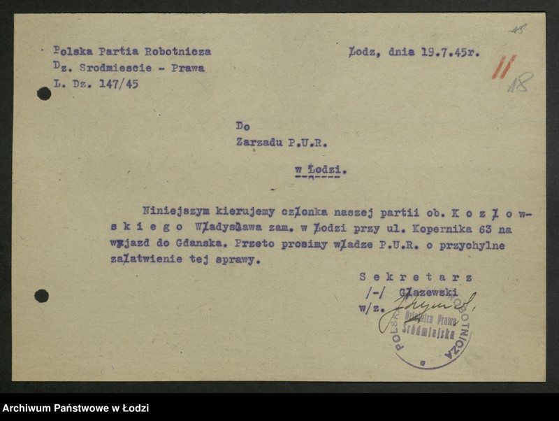 Obraz 19 z jednostki "Zarząd Centralny Państwowego Urzędu Repatriacyjnego; sprawozdania, protokoły, korespondencja [komórki PPR]"