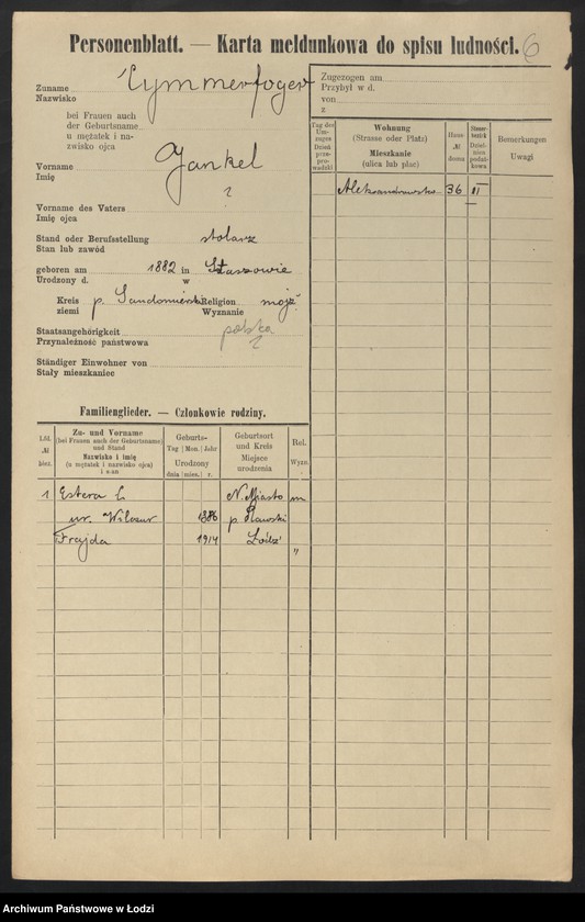 Obraz 8 z jednostki "[Spis ludności Łodzi] Cymera - Cynkier"