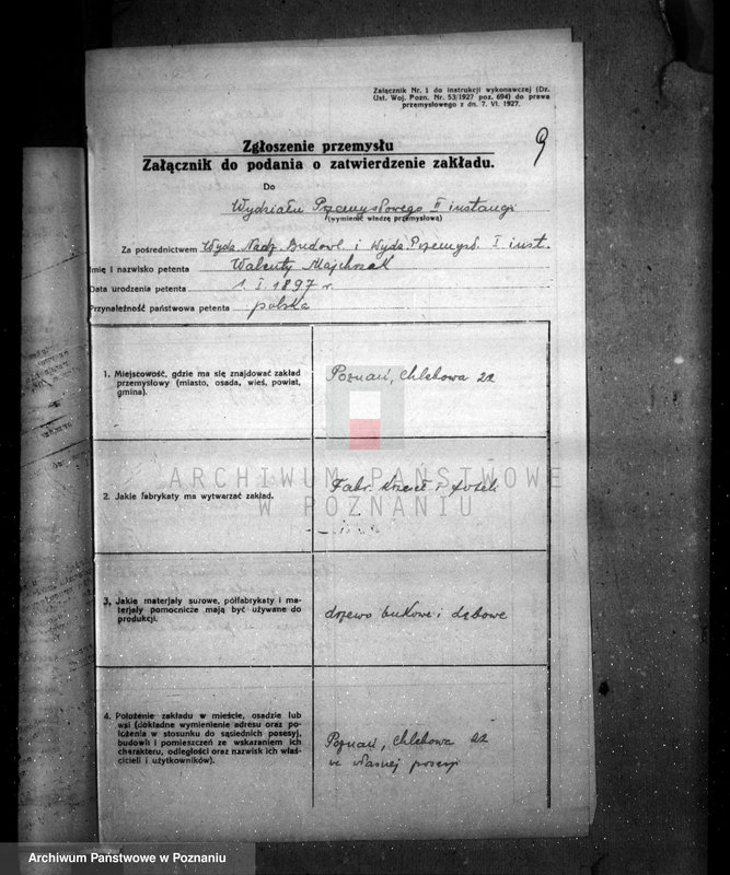 Obraz 13 z jednostki "Zatwierdzenie zakładu przemysłowego /fabryki krzeseł i foteli / W. Majchrzaka w Poznaniu"