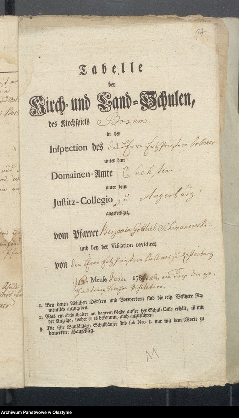 image.from.unit.number "Tabelle der Kirch und Land Schulen des Kirchspiels Bosemb"
