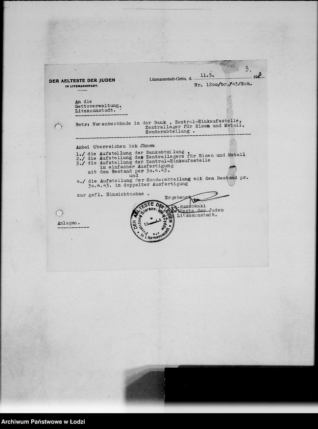 Obraz 7 z jednostki "Monatliche Warenbestandsmeldungen der Bankabteilung des Judenältesten"