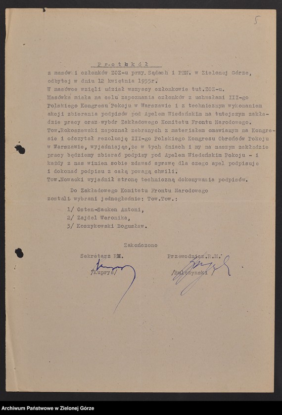 image.from.unit.number "Protokoły z zebrań Komitetu Obwodowego Frontu Narodowego w Zielonej Górze"