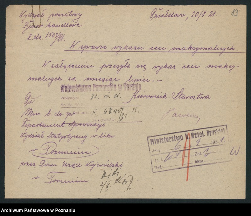 Obraz 17 z jednostki "[Wykazy cen rynkowych na artykuły spożywcze w poszczególnych miastach Województwa Pomorskiego za miesiąc sierpień 1921 roku]"