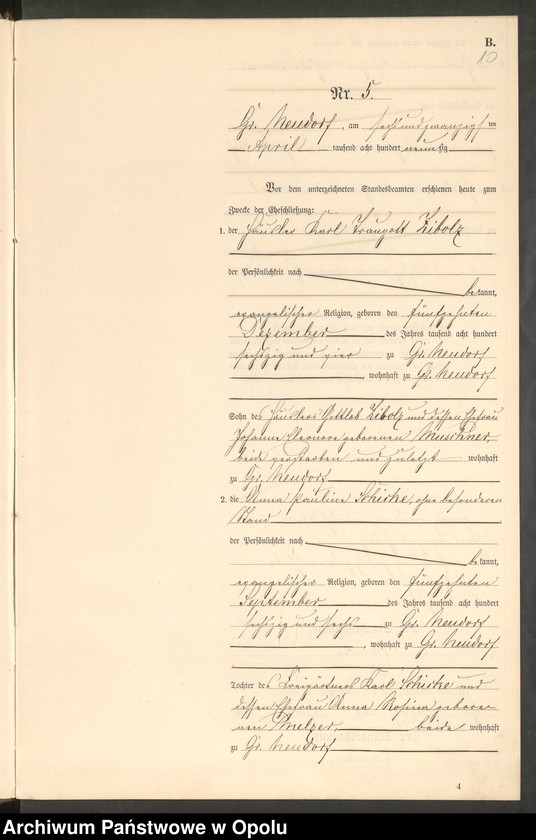 image.from.unit.number "Heiraths-Neben-Register Standes-Amt Gross Neudorf 1890"