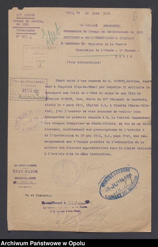 Obraz 8 z jednostki "Service de Sante-Evacuations Hopitaux-Hygiene des Troupes-Prostitution /Korsepondencja z zakresu służby zdrowia, ewakuacja, szpitale, higiena, prostytucja/ 14.06.1921 - 5.07.1922"