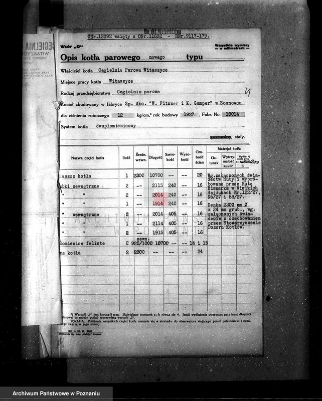 Obraz 9 z jednostki "Cegielnia Parowa Witaszyce pow. jarociński nr woj. kotła 6235"