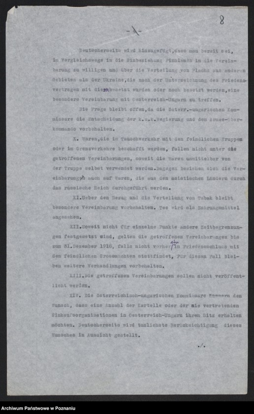 Obraz 10 z jednostki "[Odpisy raportu konsula polskiego w Pradze omawiającego rolnictwo i przemysł czechosłowacki oraz możliwości rozwoju handlu między Rzeszę Niemiecką i Austro-Węgrami a Rosją, w załączeniu schemat organizacyjny urzędów i instytucji centralnych, niemieckich i austrowęgierskich pośredniczących w handlu z Rosją] i inne materiały dotyczące handlu z Rosją"