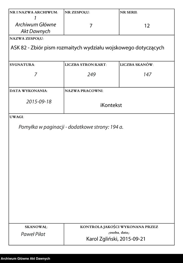 image.from.unit.number "Zbiór pism rozmaitych Wydziału Wojskowego tyczących, w. XVI - XVIII"