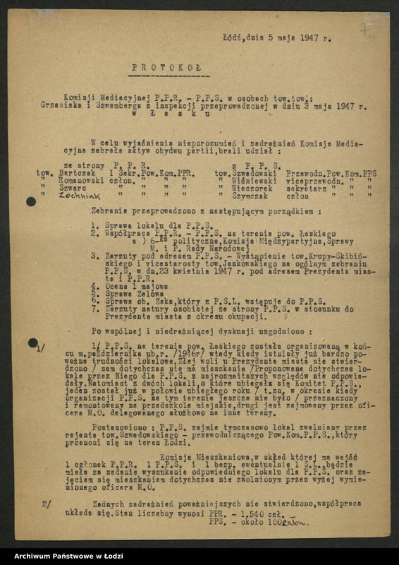 Obraz 8 z jednostki "Protokoły narad międzypartyjnych PPR i PPS na szczeblu wojewódzkim [z załącznikami]"