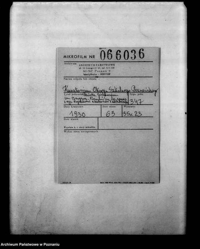 Obraz 2 z jednostki "Państwowe Gimnazjum imienia Bergera - Poznań [między innymi sprawozdanie z egzaminu dojrzałości eksternów i abiturientów]"