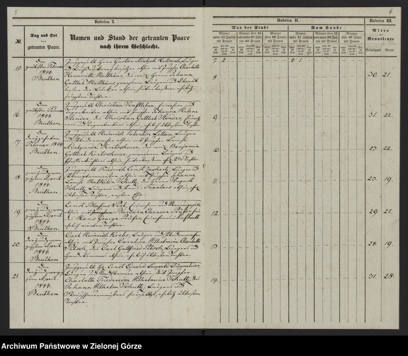 Obraz 10 z jednostki "Duplicat-Trauungsregister Jahrgang 1844 evangel[ischen] Kirche zu Beuthen"