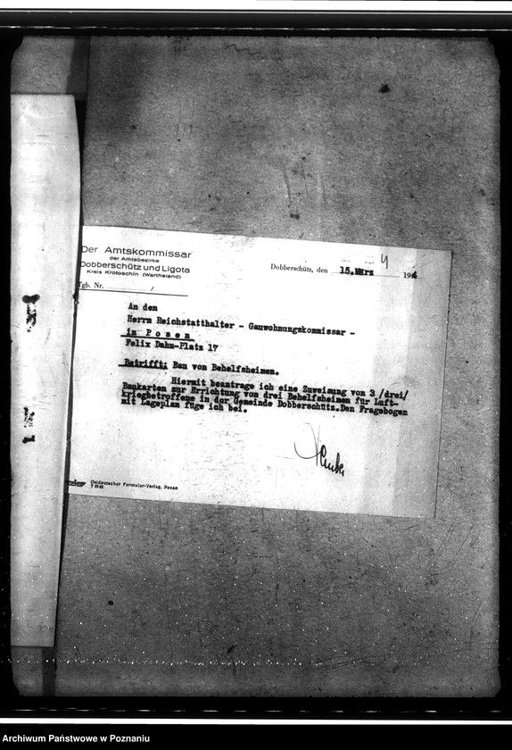 Obraz 9 z jednostki "Bau von Behelfsheimen in Dobberschütz (Dobrzyca). Baracken"