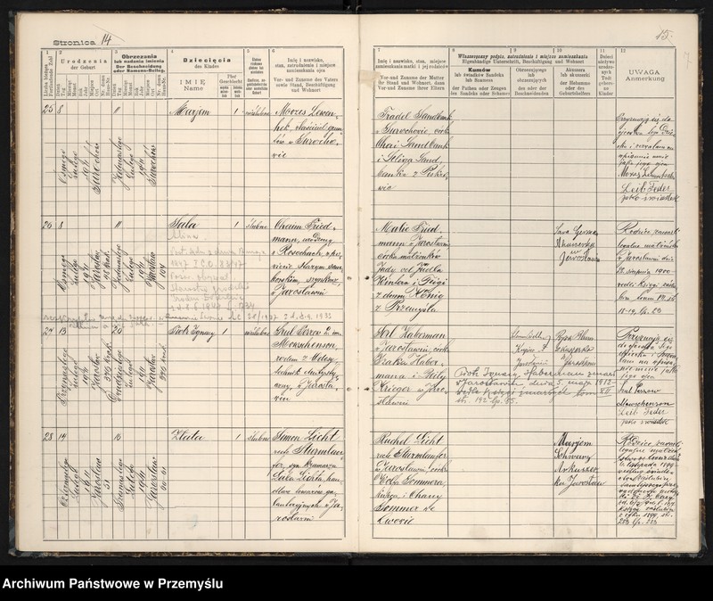 image.from.unit.number "Księga urodzin izr[aelickiego] Urzędu metrykalnego w Jarosławiu 1911"