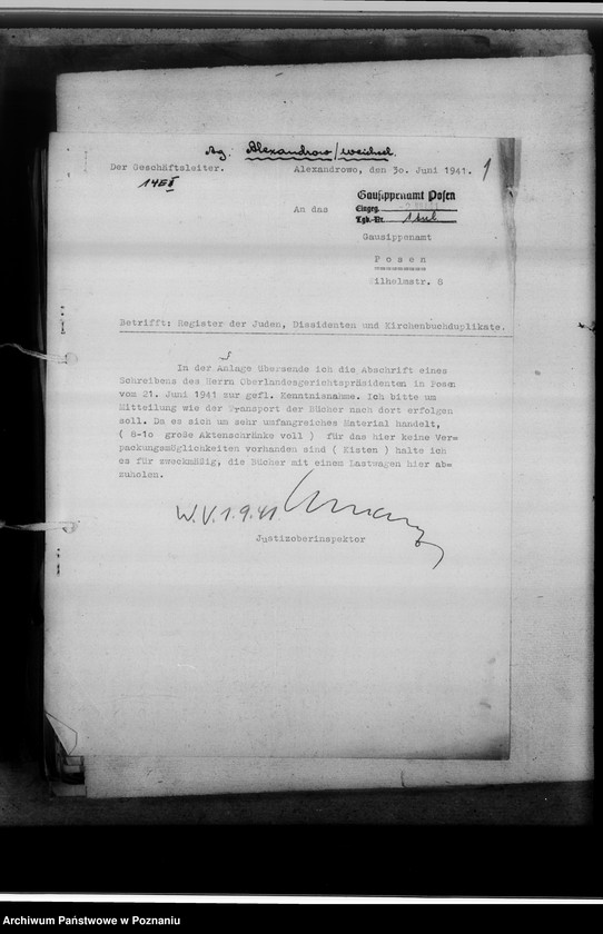 Obraz 5 z jednostki "Schriftwechsel mit den Amtsgerichten [korespondencja w sprawie ksiąg kościelnych, nazwy powiatów od A - L]"