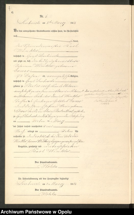 image.from.unit.number "Sterbe-Neben-Register Standes-Amt Leubusch 1902"