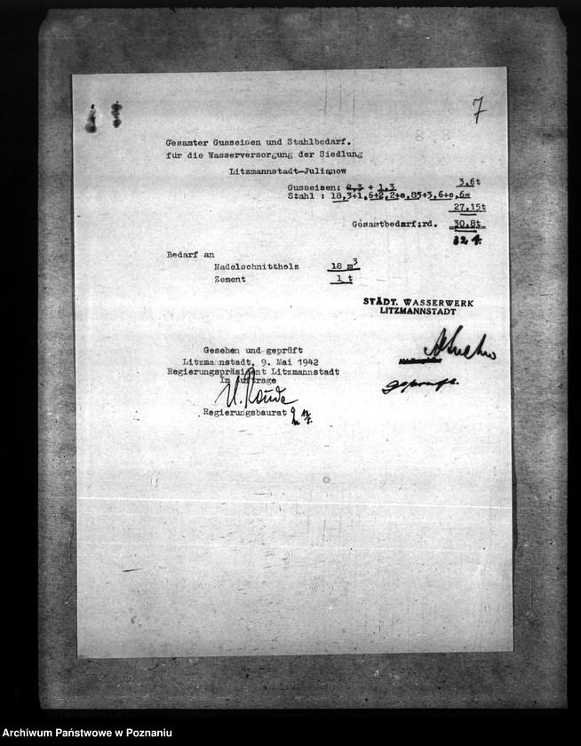 Obraz 13 z jednostki "Der Oberbürgermeister von Litzmannstadt. Finanzierungsbeihilfe "Am Wiesenhang". Wasserversorgung"