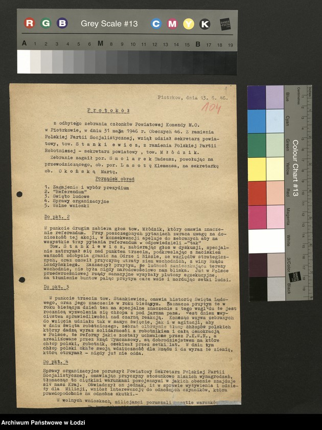 Obraz 2 z jednostki "Komenda MO Piotrków-protokoły z zebrań i odpraw oraz dochodzeń"