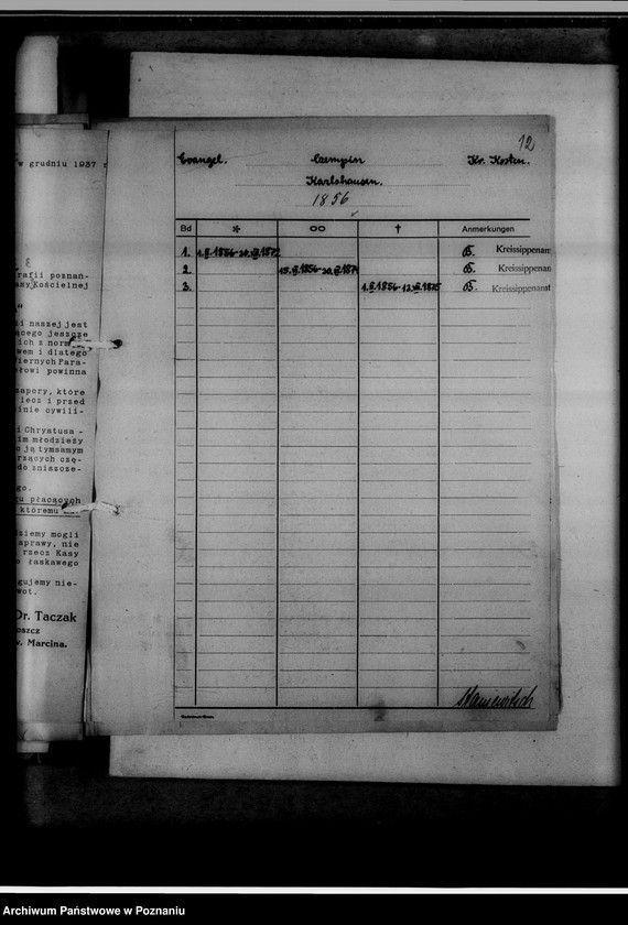 Obraz 16 z jednostki "Kreissippenamt Kosten [Kościan, wykaz ksiąg kościelnych parafii ewangelickich, katolickich, stanu cywilnego oraz duplikatów]"
