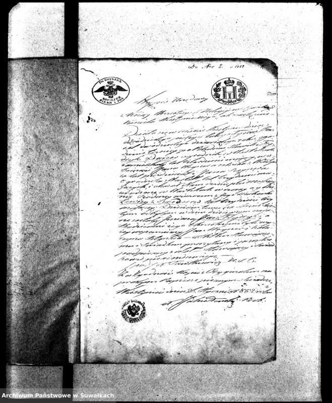 image.from.unit.number "Dowody do Aktów Małżeństw Parafij Ewangelickiej Wiżayny za rok 1852."