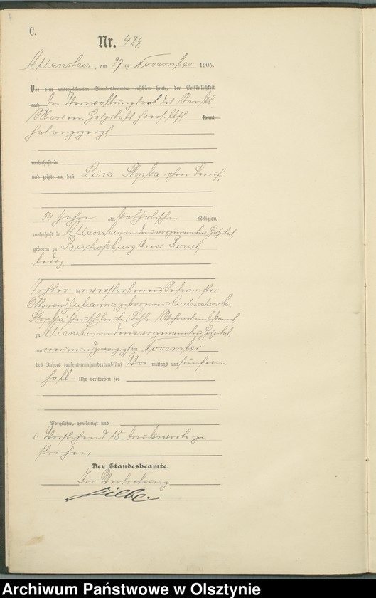 image.from.unit.number "Sterbe-Haupt-Register Tom II, Nr 426-454"