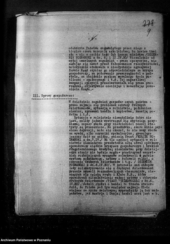Obraz 13 z jednostki "Sprawozdania sytuacyjne miesięczne z życia społeczno-politycznego za miesiące kwiecień, maj, czerwiec 1930 r."