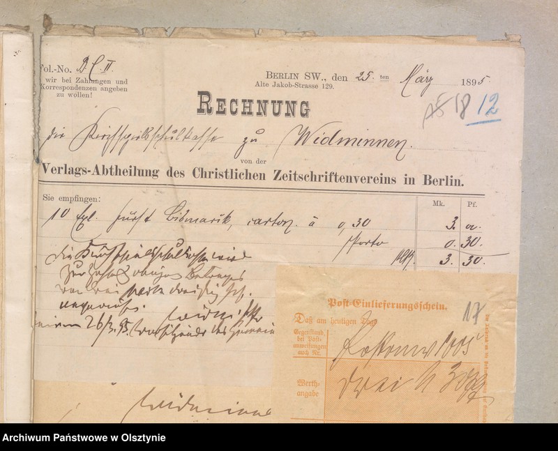image.from.unit.number "Einnahme und Ausgabe Beläge der Kirchspiels Schulkasse zu Widminnen"
