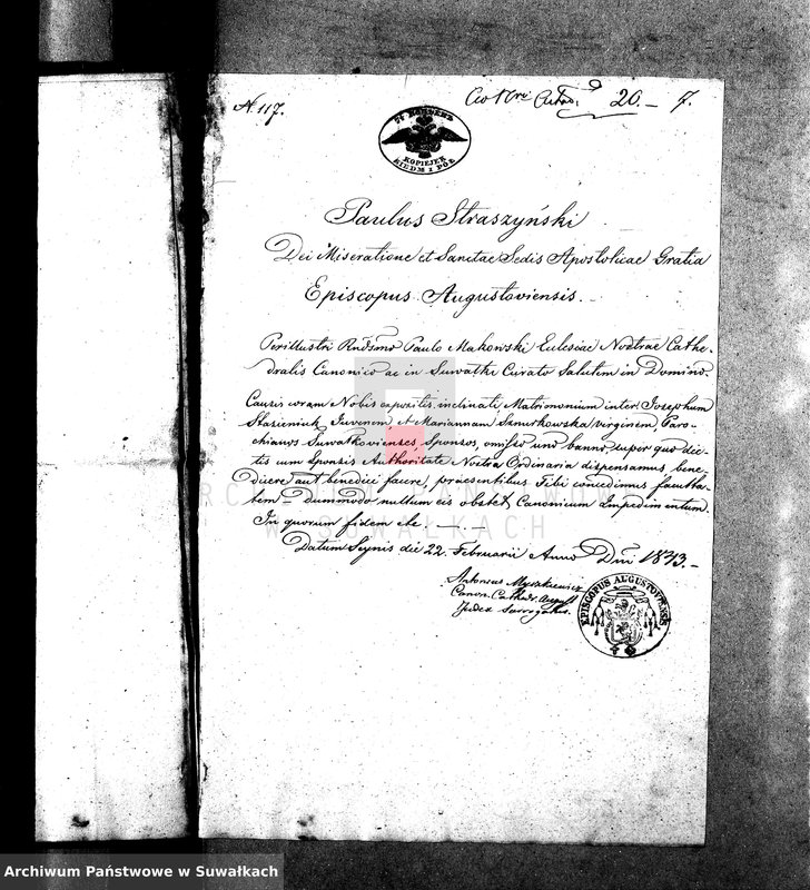 image.from.unit.number "Annexa do Aktów Małżeństw Parafii Suwalskiej za Rok 1843."