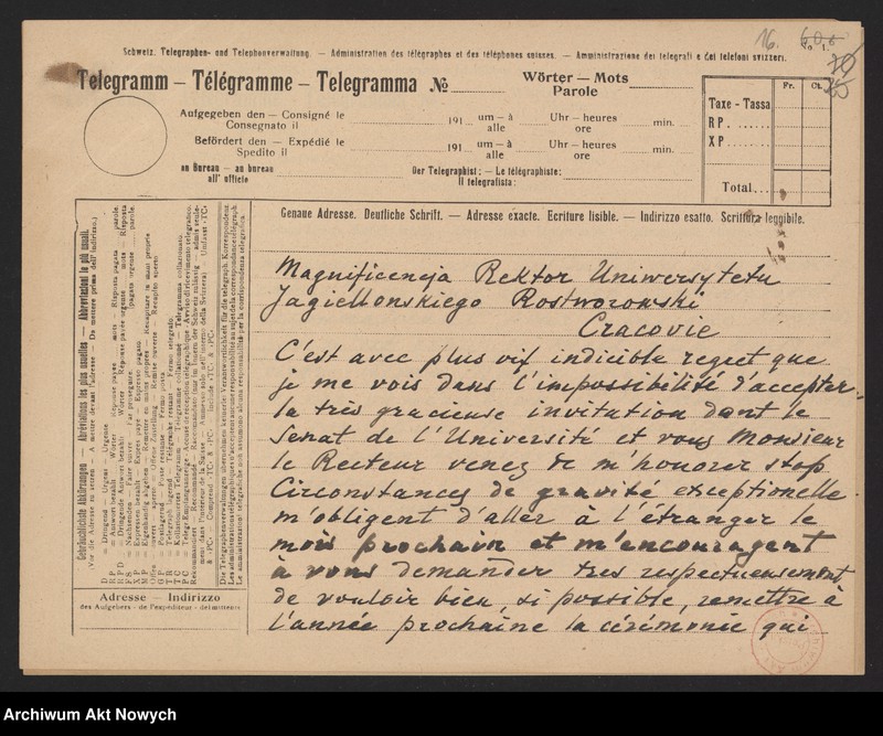 image.from.unit.number "Korespondencja dotycząca nadania dyplomów doktoratów honoris causa przez Uniwersytet Jagielloński, Uniwersytet Poznański i Uniwersytet Warszawski; Są 2 dyplomy: UW i UP - przechowywany oddzielnie (duży format)"