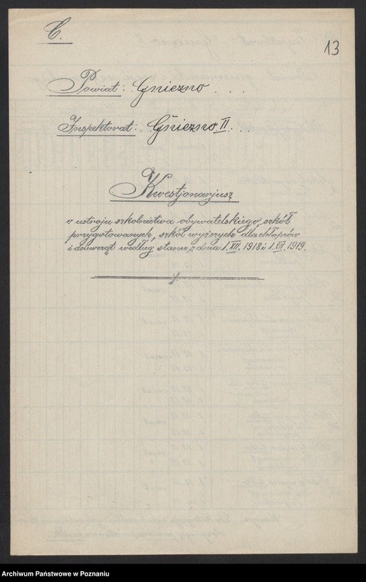 Obraz 11 z jednostki "[Wykaz szkół znajdujących się na terenie II Inspektoratu szkolnego w Gnieźnie]"