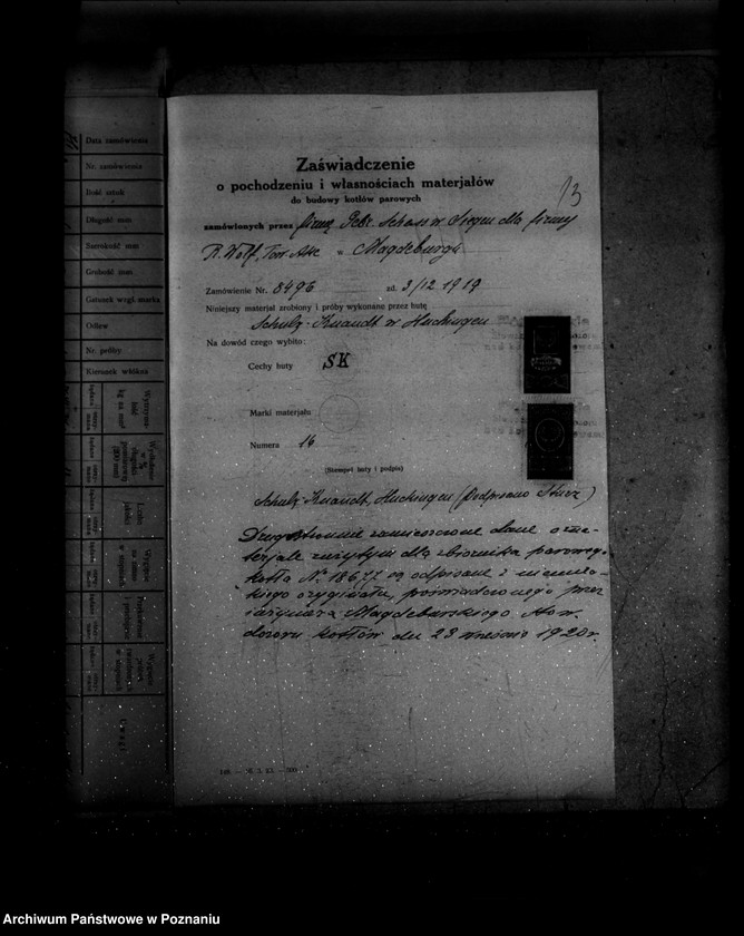 Obraz 18 z jednostki ""Huta miedzi" w Rudniczach powiat poznański nr porządkowy kotła 106"