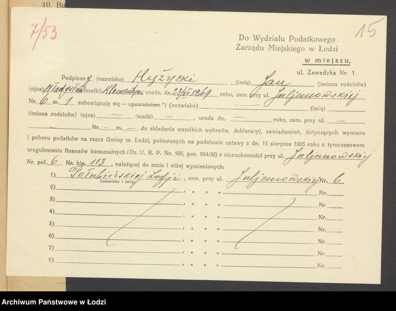 image.from.unit.number "Księga inwentarzowa nieruchomości m. Łodzi ul. Julianowska"