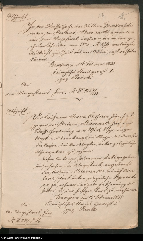 Obraz 17 z jednostki "A. betr. den polnischen Überläufer Franz Betka aus Trzcinica und Czeslaus von Biernacki aus Małkow"