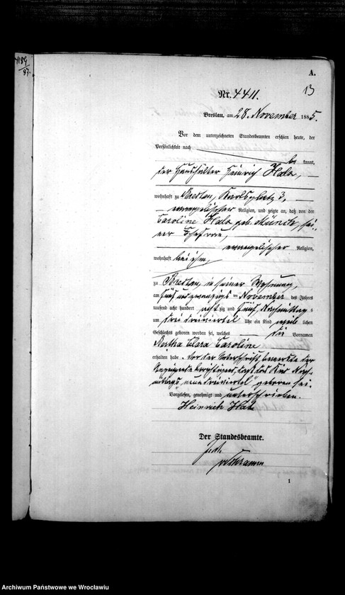 image.from.unit.number "Geburts-Haupt-Register Breslau I 1885 Band 12"