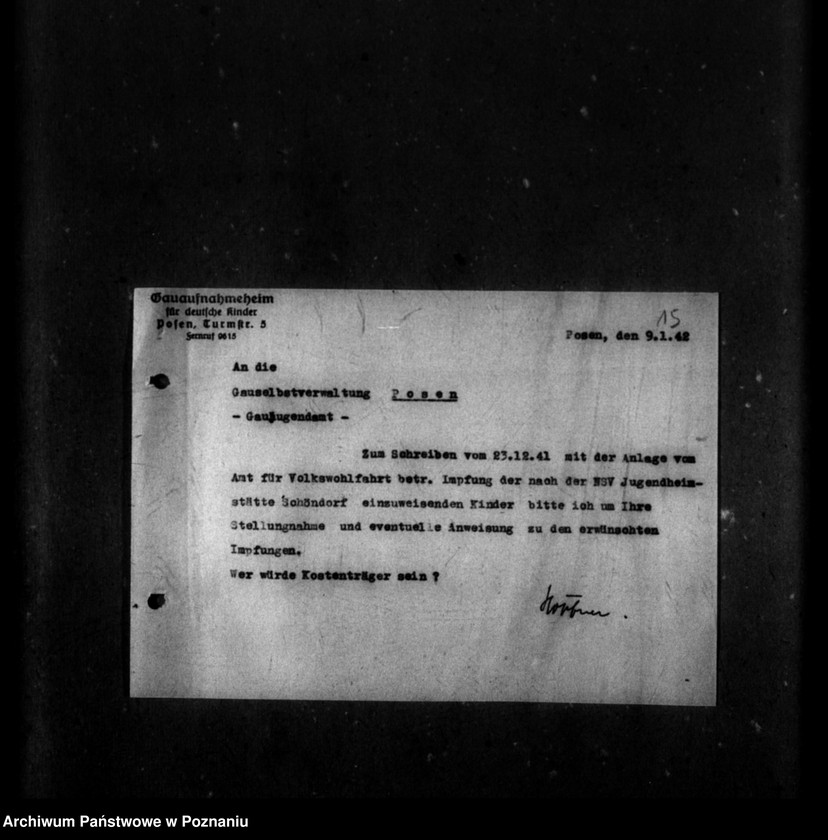 Obraz 19 z jednostki "Schriftwechsel mit Gaujugendamt betreffend ehemalige Heimkinder [Korespondencja w sprawie przyjęcia dzieci oraz ich dalszych losów]."