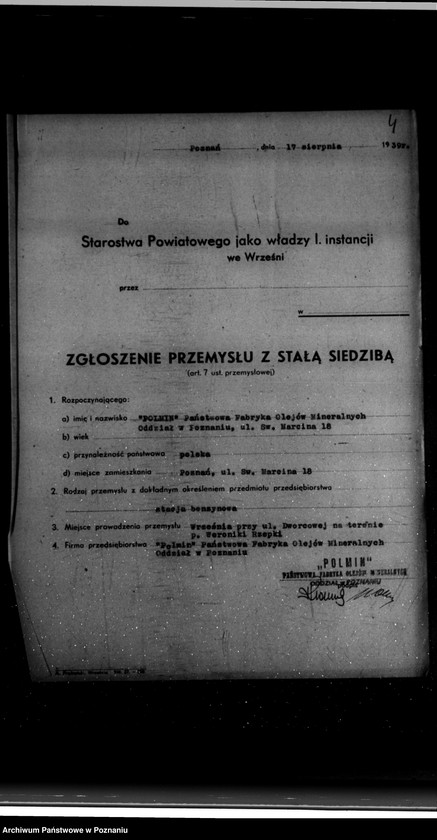 Obraz 8 z jednostki "/Zatwierdzenie budowy stacji benzynowej we Wrześni/ własność "Polmin" Państwowa fabryka olejów mineralnych"