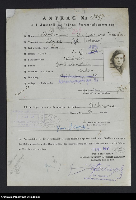 image.from.unit.number "[Wnioski o wydanie dowodów osobistych oraz nie odebrane dowody Szerman Fajwel - Szmajer]"